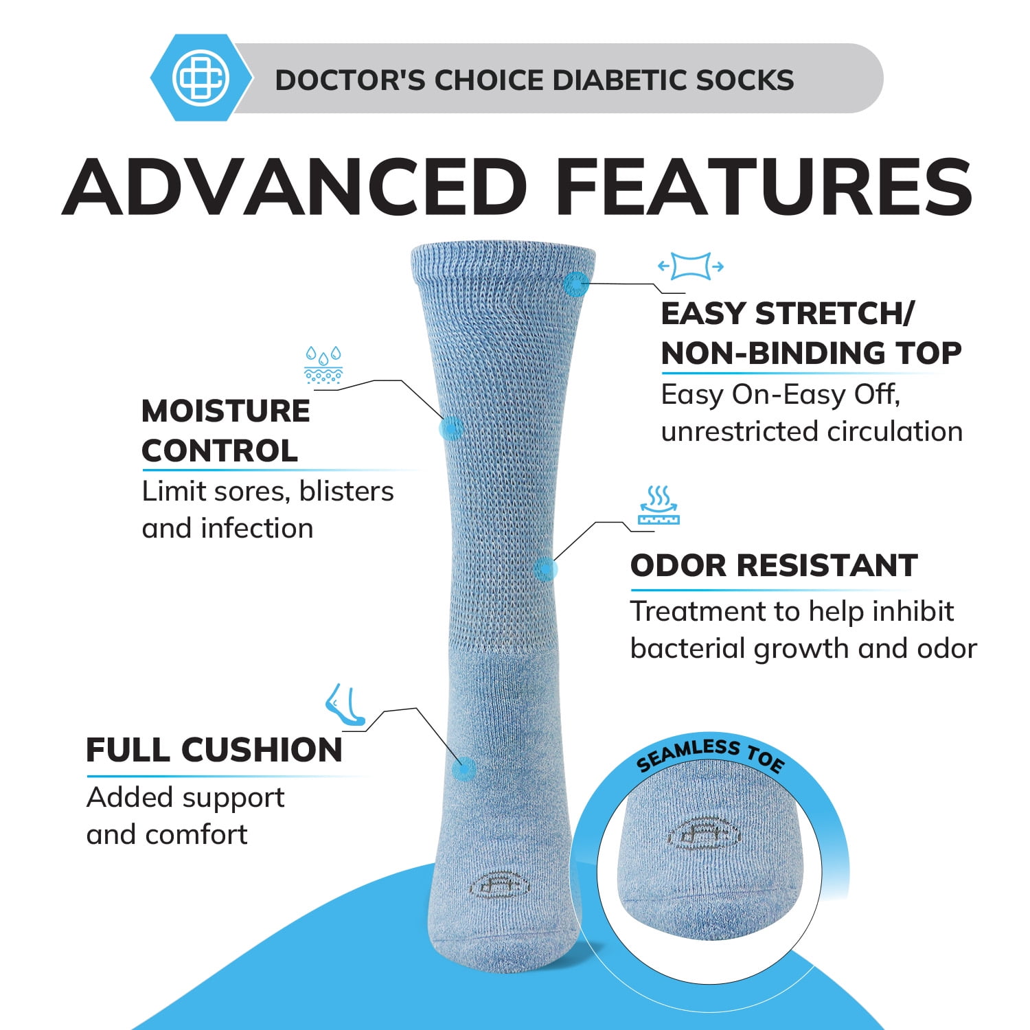 Doctor's Choice Diabetic Full Cushion Crew Women's Socks, Large, Women's Shoe Size 10-13, 4 Pack
