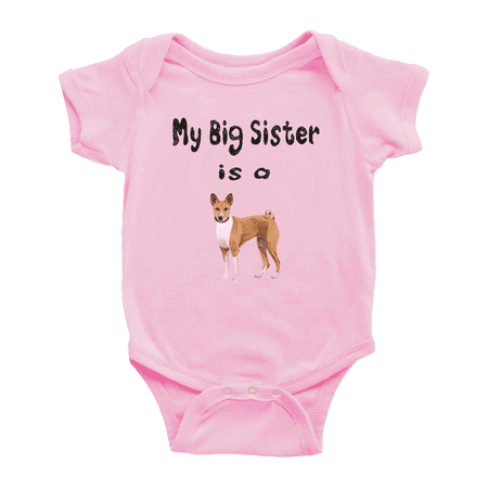 

My Big Sister Is A Basenji Dog Funny Baby Clothing Bodysuits Boy Girl