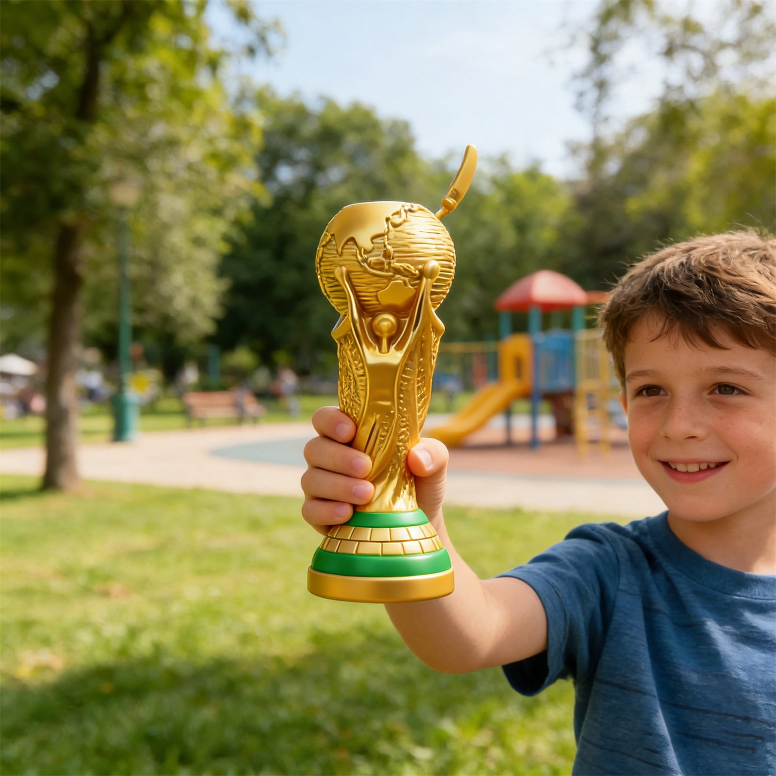 Football Trophy Bubble Machine, Automatic Sports Bubble Blower with Large Bubble Output, Portable Bubble Maker for Celebration Parties and Event Entertainment (Gold)