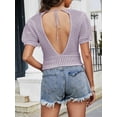 thumbnail image 3 of Jersey de mujer, Top corto de punto para mujer, cuello en V, manga corta, espalda abierta, Tops casu Abanopi Morado claro/Grande, 3 of 5