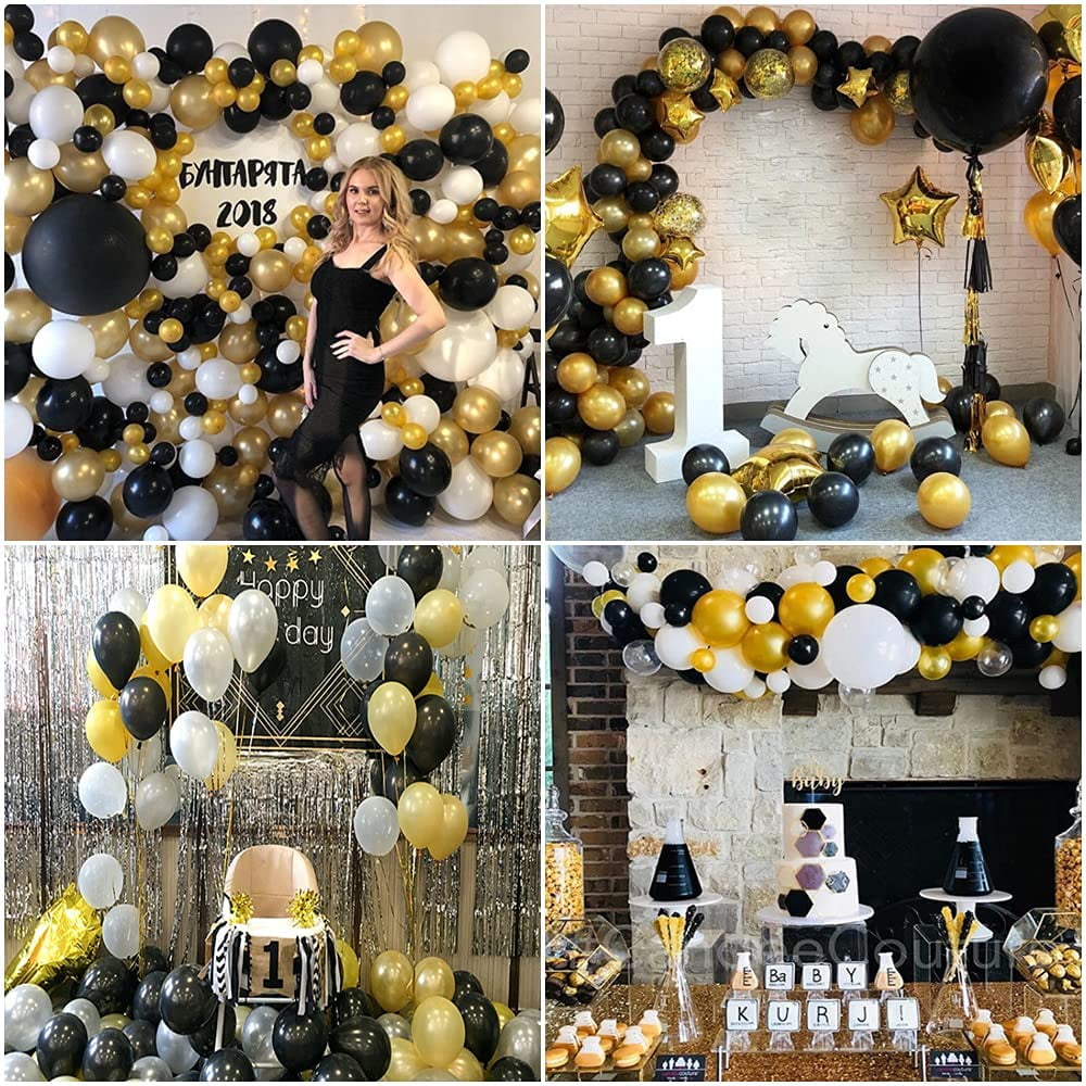 60th Birthday Decorations for Men Women, Black Gold Party Decorations Supplies Balloon Garland Arch Kit with Happy Birthday Banner Tassels Confetti Balloon Number 60 Birthday Wedding Anniversary