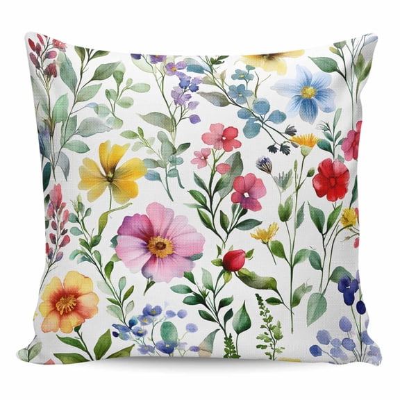 Throw Pillow Covers 20x20 Inch, Spring Flower Decorative Pillow Cases for Couch Sofa Bed, Retro Farm Summer Leaf Plant Watercolor Cotton Linen Square Home Decor Pillowcases with Hidden Zipper