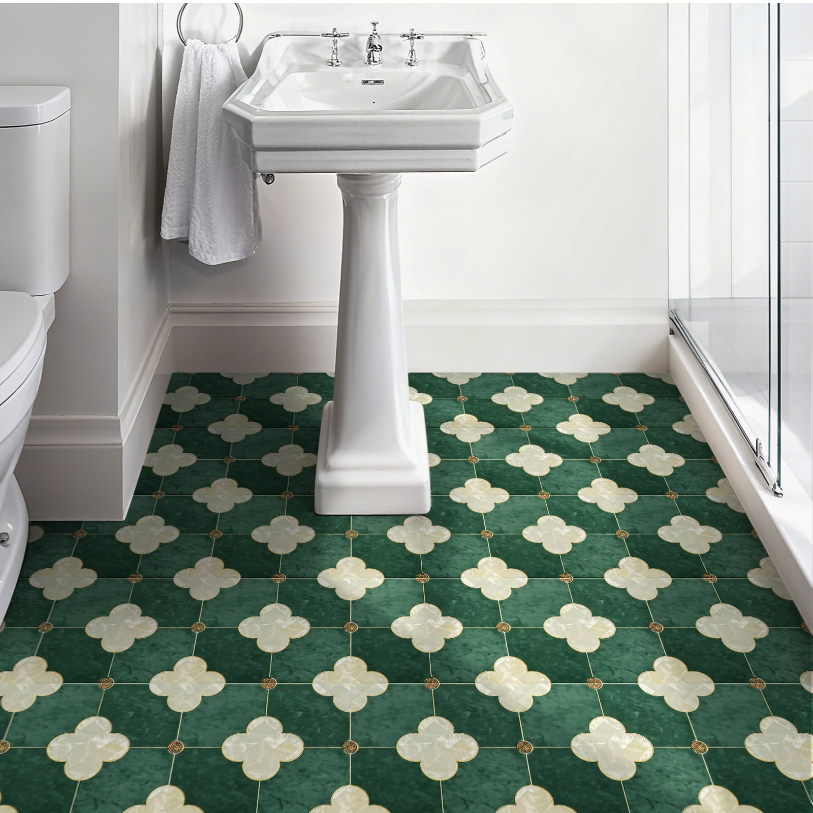 DEWOO Peel and Stick Floor Tile, Peel and Stick Flooring Self Adhesive, Waterproof Vinyl Flooring Suitable for Bathroom, Kitchen, Dark Green(12 x 12 In, 10PCS)