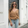 thumbnail image 4 of SGMVNU Women's Fall 2025 Wrap V Neck Long Batwing Sleeve Belted Waist Ruffle Knitted Sweater Pullover Top Fashion Fall Outfit Yellow, Size S, 4 of 9