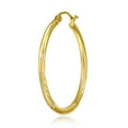 thumbnail image 5 of Wellingsale Ladies 14k Yellow Gold Polished Diamond Cut Satin 2mm Hoop Earrings (30 x 30 mm), 5 of 7