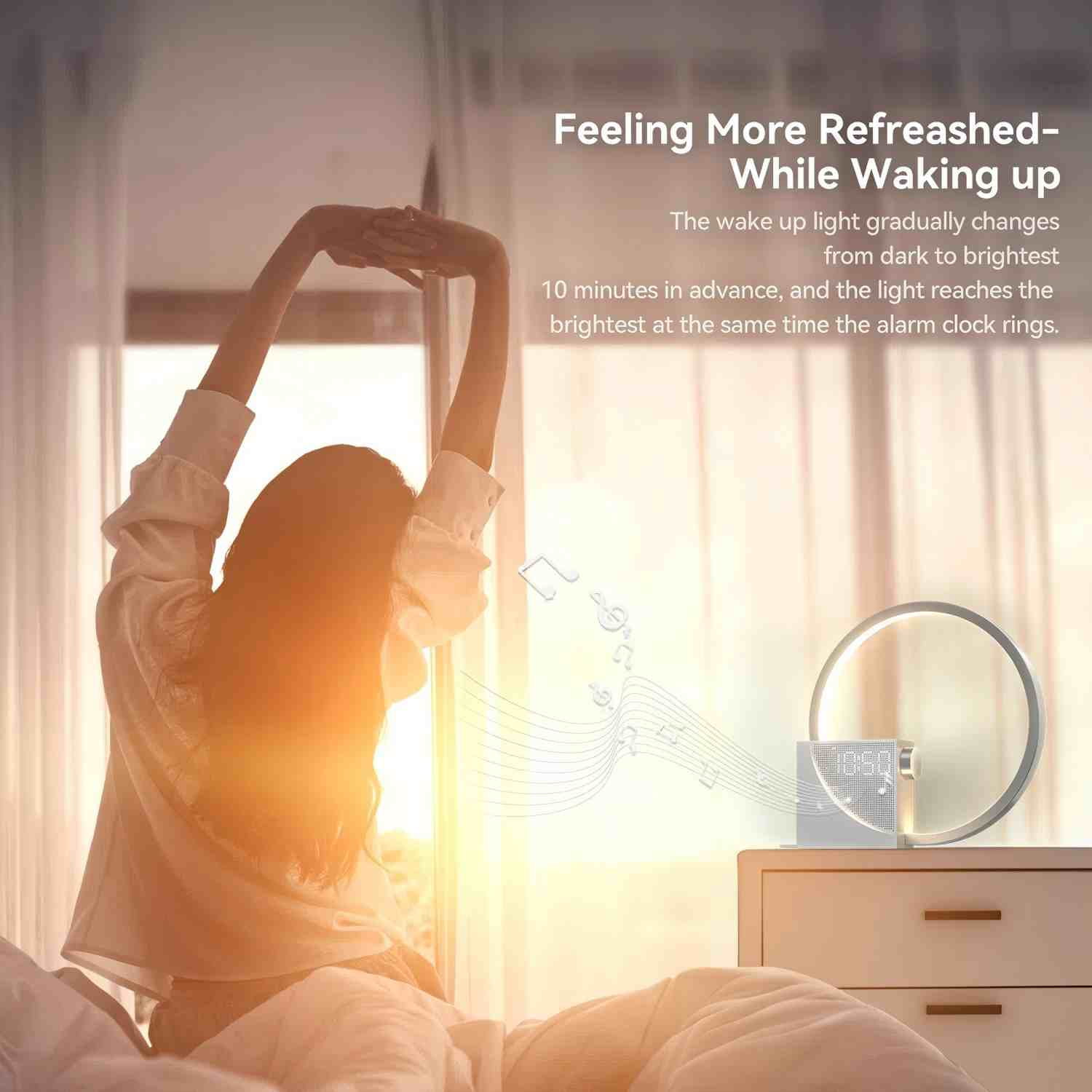 Sunrise Alarm Clock with Gradual Wake-up Light, 10 White Noise Sounds, Touch Dimmable Nightlight & Dual Alarms with Snooze for Heavy Sleepers, Silver