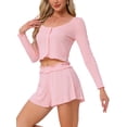 thumbnail image 4 of INSPIRE CHIC Women's Lounge Set Long Sleeve Pajamas Button Shirts with Shorts 2 Piece Y2k Workout Sets L Pink, 4 of 5