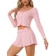 thumbnail image 4 of Conjunto de lounge para mujeres INSPIRE CHIC, pijamas de manga larga, camisas de botones con pantalones cortos, conjunto de 2 piezas, sets de entrenamiento Y2K, XS, rosa, 4 of 5