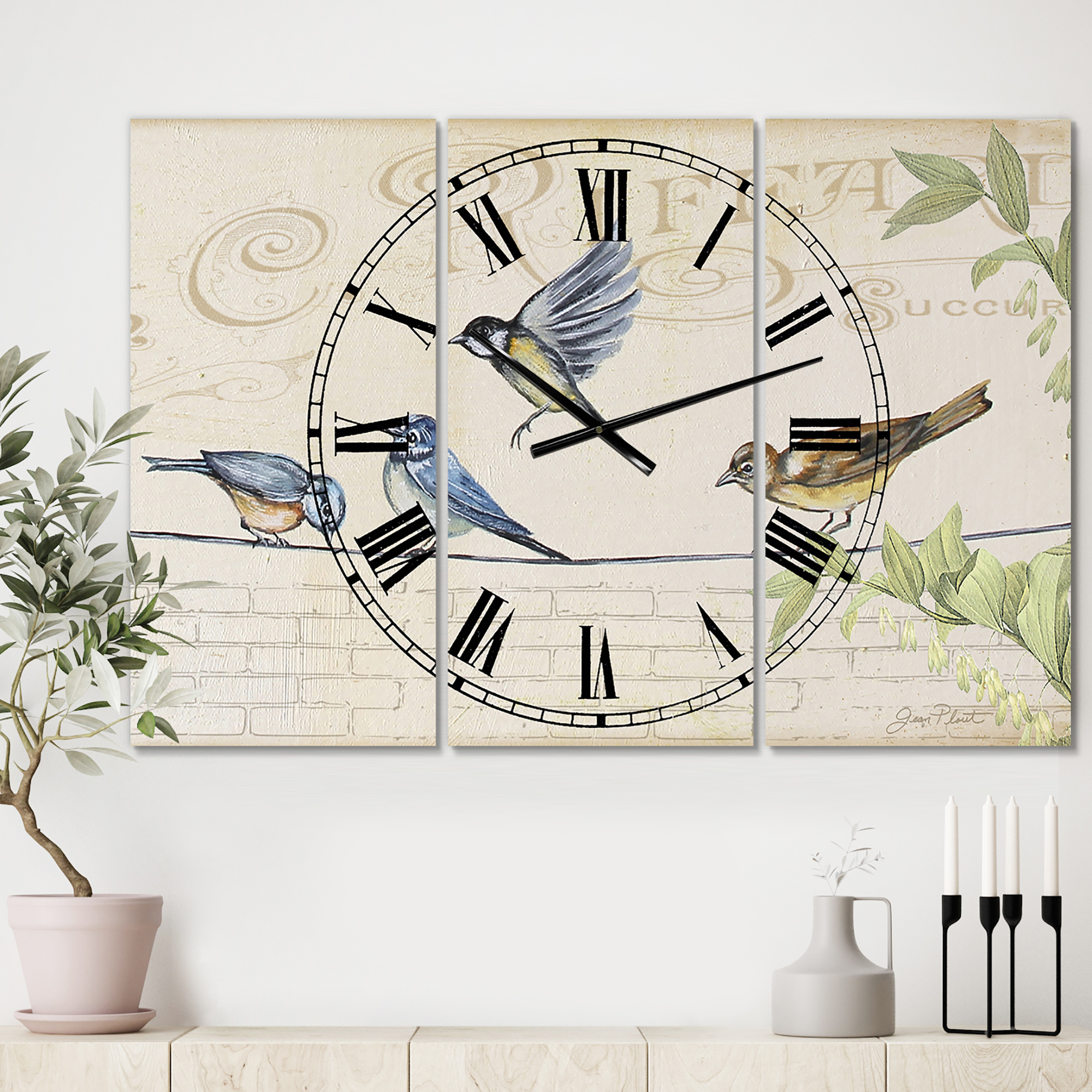 Designart 'Birds Gathered On Wire Paris I' Oversized Cottage Wall Clock