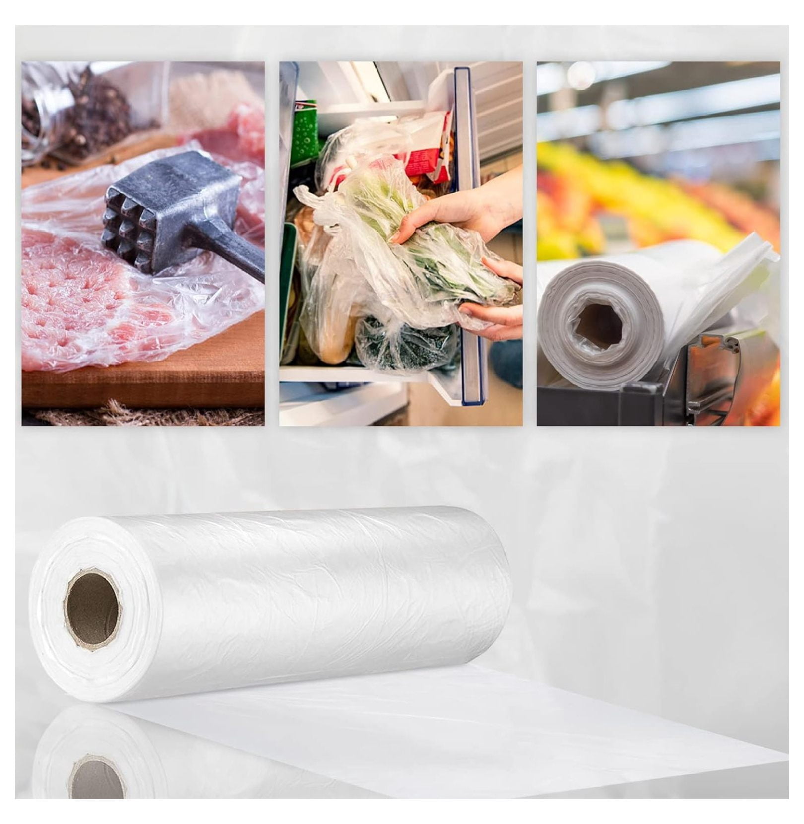 12” x 20” Plastic Produce Bags, Food Storage Bags 350pcs on a Roll, Clear Produce Bag for Food Vegetable Bread Fruit Meat - 8 Rolls