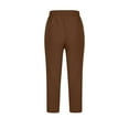 thumbnail image 4 of Bloomae Women's Petite Linen Capris Capri Pants with Pockets Lightweight Trendy Solid Color Casual Drawstring Elastic High Waist Straight Leg Cropped Trousers Brown XL, 4 of 5