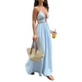 thumbnail image 3 of Women'S Summer Maxi Dress Halter V Neck Beach Dress for Casual Vacation Wear Blue M, 3 of 9