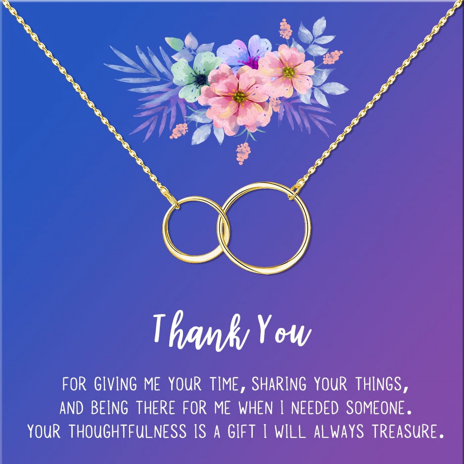Anavia Thank You Gift Card, Appreciation Gift for friend, High Quality Stainless Steel Fashion Necklace, Thank you Gift, Gratitude Gift for Her-[Gold Infinity Double Ring, Blue-Purple Gift Card]
