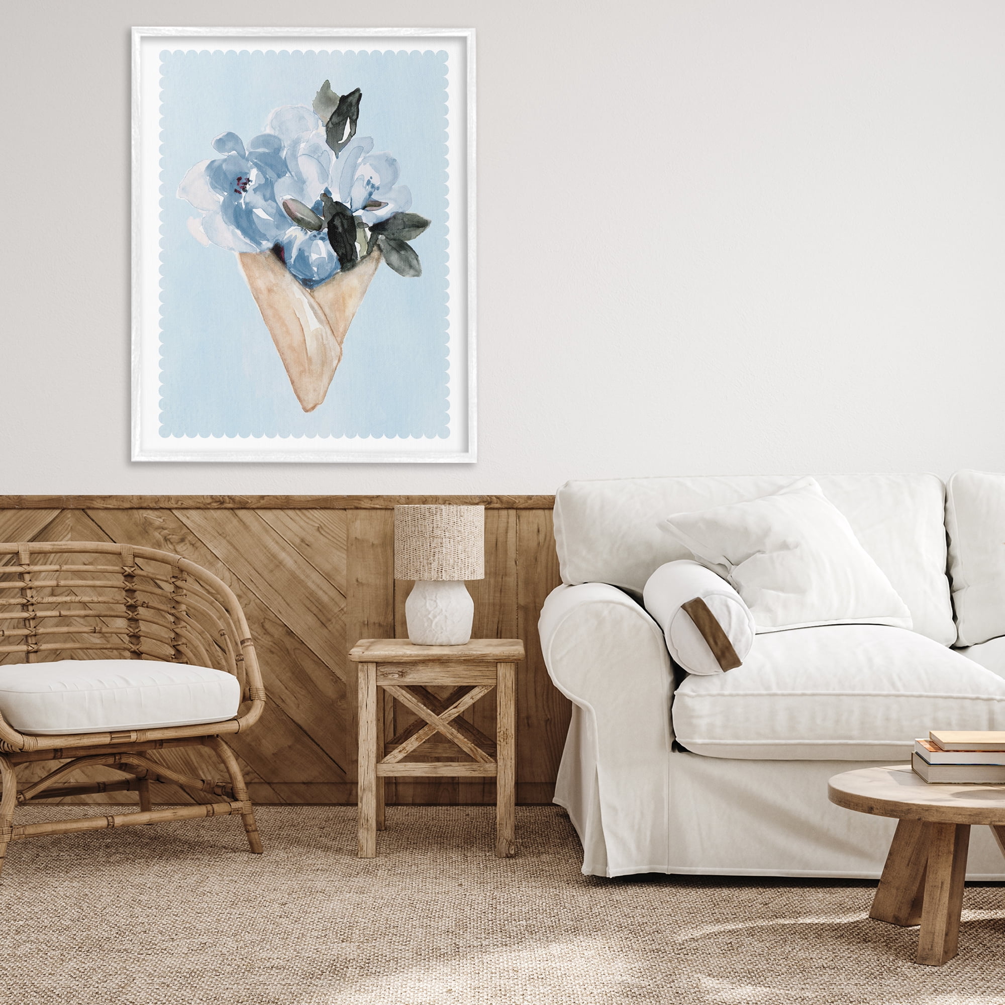 Stupell Industries Blue Flower Gift Bouquet White Framed Giclee Art, design by Elizabeth Medley