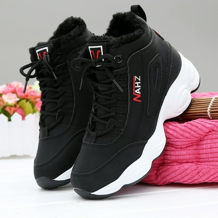 

Thermal Casual Sneakers Solid Color Thick Sole Dad Shoes Plush Lined Anti-slip Running Shoes Women s Footwear