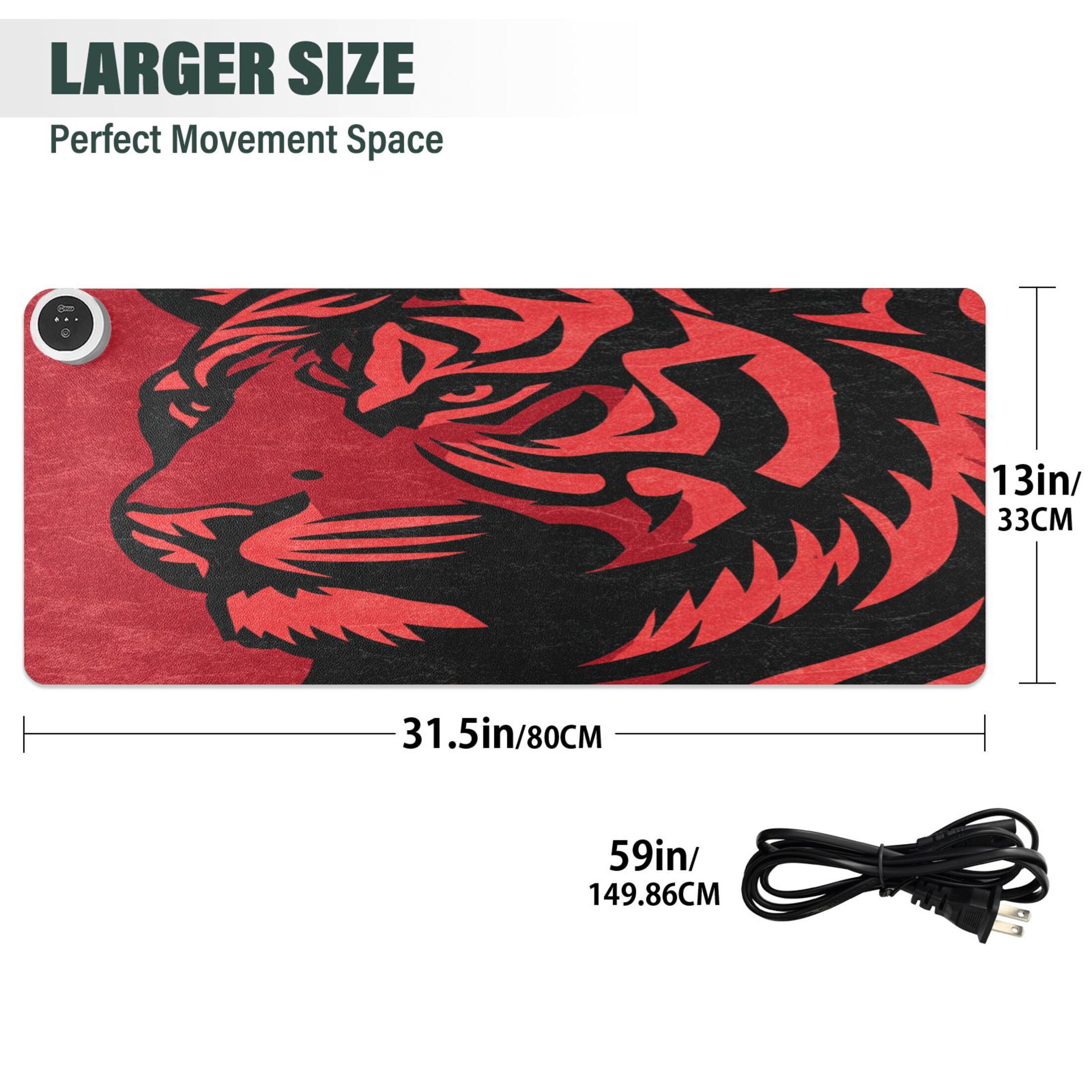Large Heated Desk Mat Mouse Pad 31.5"x13"PU Leather Graphene Heating Desk Warmer with 3 Temperature Settings 110V US Plug Non-Slip Warm Pad for Home, Office, and Gaming Graphic Tiger Head Pattern