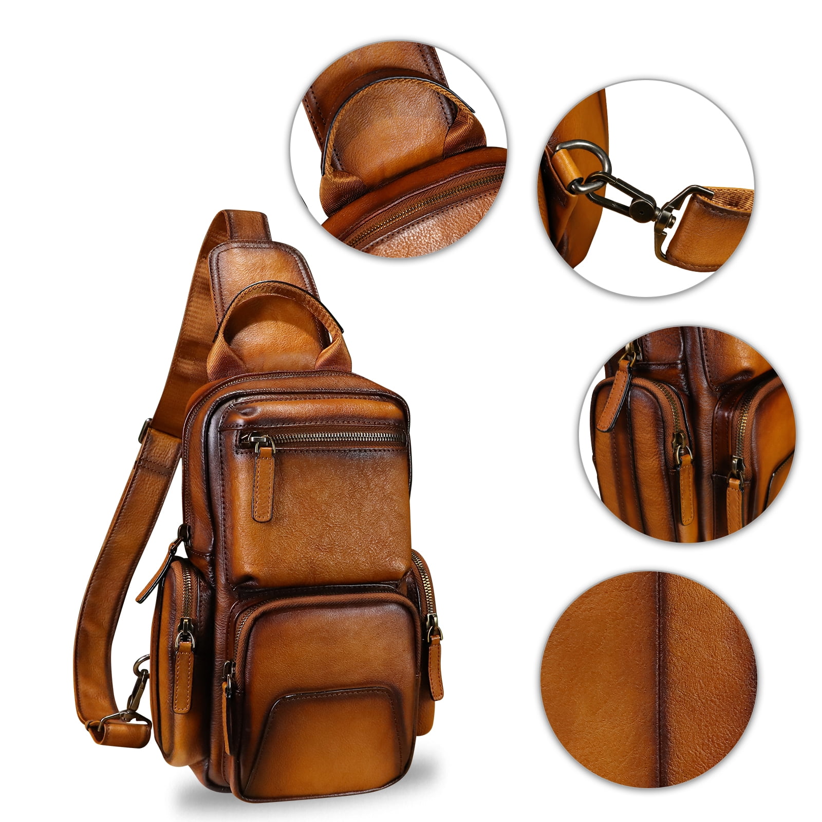 Genuine Leather Sling Bag for Men Women Retro Sling Backpack Purse Crossbody Bag
