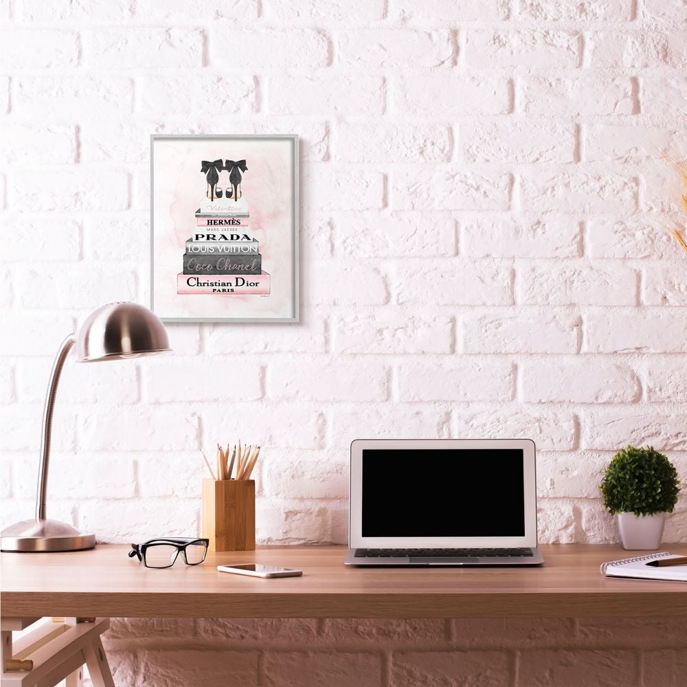 Stupell Industries Black Heels Pink Silver Bookstack Glam Fashion Design Framed Wall Art by Amanda Greenwood