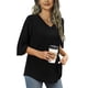 thumbnail image 2 of Tops de verano para mujer: túnica holgada con cuello en V y manga 3/4, poliéster, informal/trabajo/cita, para combinar con leggings, 2 of 6