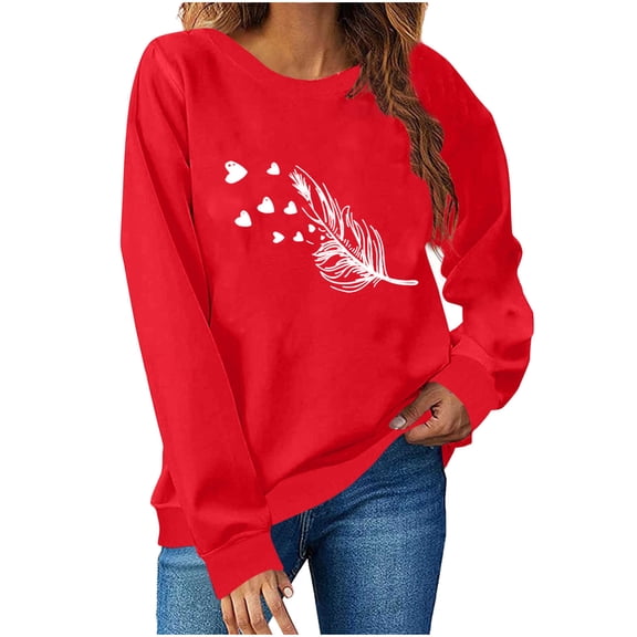 NuoCaiYun Valentines Day Sweatshirt for Women Love Heart Graphic Long Sleeve Pullover Tops Casual Valentines Gifts