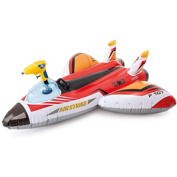 Intex: Plane Ride-On Inflatable Pool Float W/ Water Gun - Red OR Blue - Surprise Assorted Color, Air Strike, Pool & Water Play, 88lb Cap, Kids Ages 3