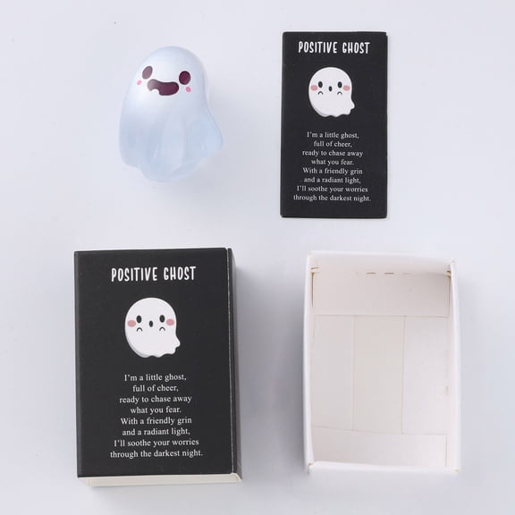 1.18in Glow-in-the-Dark Positive Ghost Mini Figurine Halloween Desktop Home Decor with Inspirational Gift Box