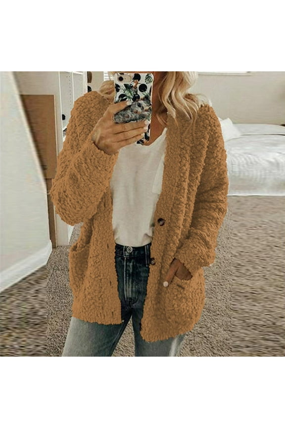 Shldybc Women's Plus Size Plush Cardigan Sweaters Casual Oversized Open Front Long Cardigans Button Up Outerwear