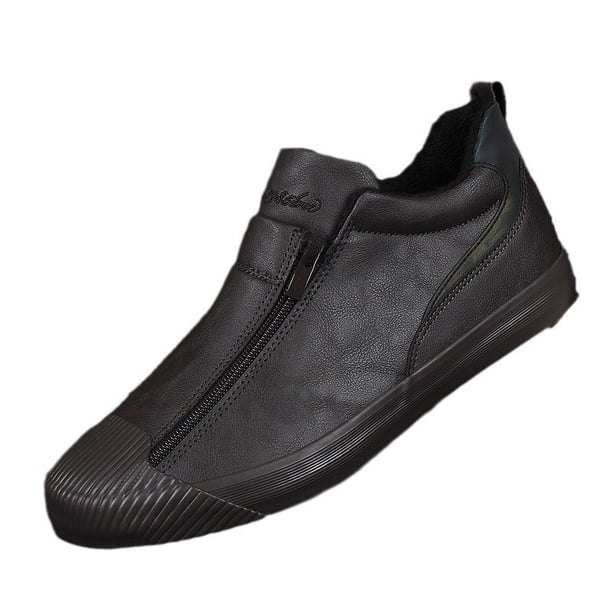Botas de hombre de suela gruesa, cálidas, forradas con vellón, informales, de caña media, combinables con todo y con cremallera