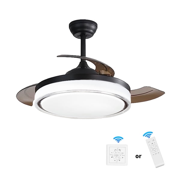 42" Retractable Ceiling Fan with Lights and Remote Control, Fandelier Flush Mount, Bladeless, LED Dimmable Light, Silent DC Motor