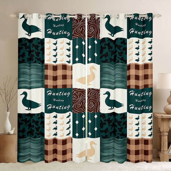 Homewish Jungle Wildlife Duck Black Out Curtains, Western Rustic Hunting Curtains Pack of 2 (42x63 Each), Vintage Tribal Patchwork Bedroom Curtains, Living Room Curtains Decor