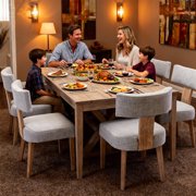 Guyou Dining Chairs Set of 6, Mid-Century Modern Linen Upholstered Kitchen Chairs with Curved Backrest, Wooden Side Chairs for Dining Kitchen Living Room Bedroom, Grey