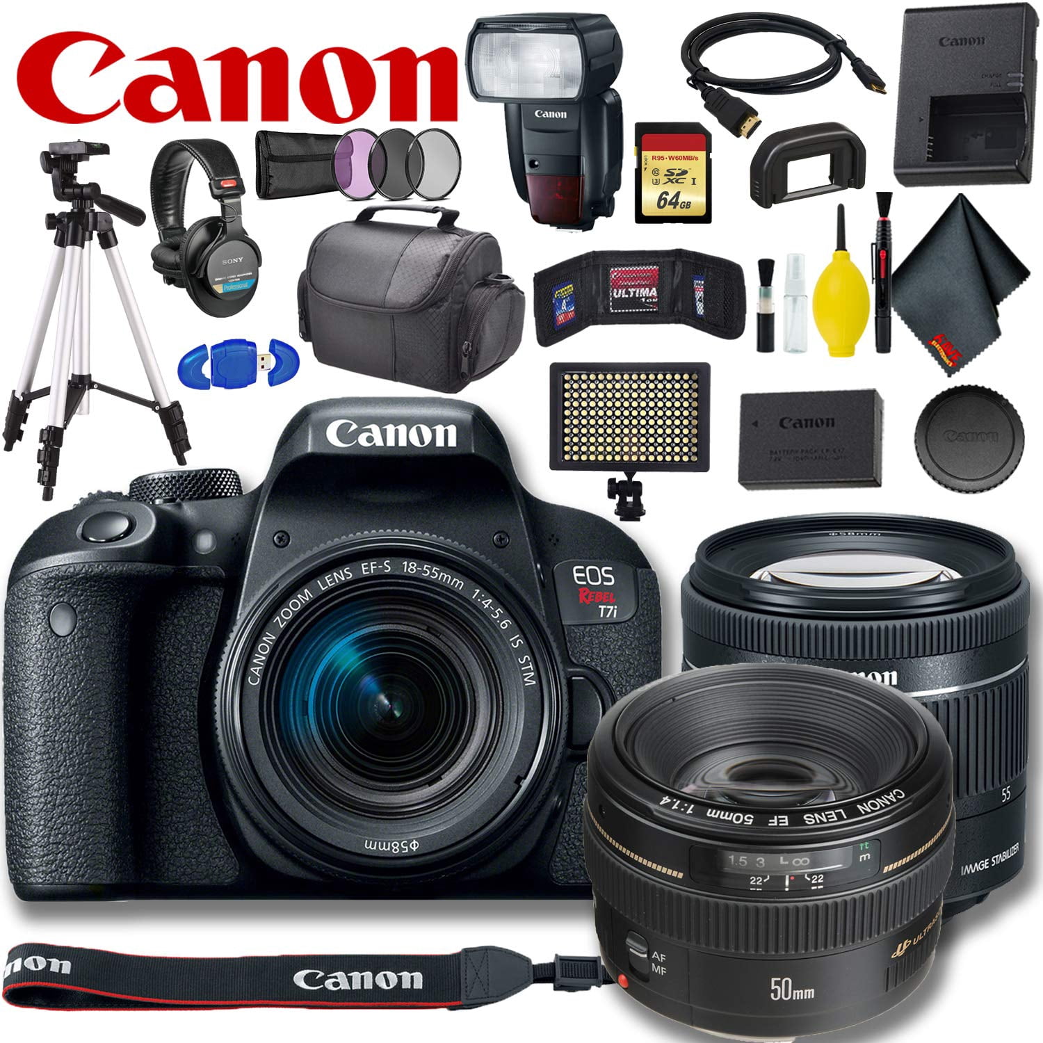 Canon EOS Rebel T7i DSLR Camera with 1855mm Lens Master Bundle