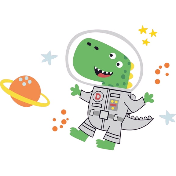 Kids Bedroom Animals And Space Themed Decoration Art Vinyl Wall Decal - 14" x 20" Adhesive Home Living Room Nursery Space Dinosaur Astronaut Multicolored Cartoon Style Art Removable Wall Sticker