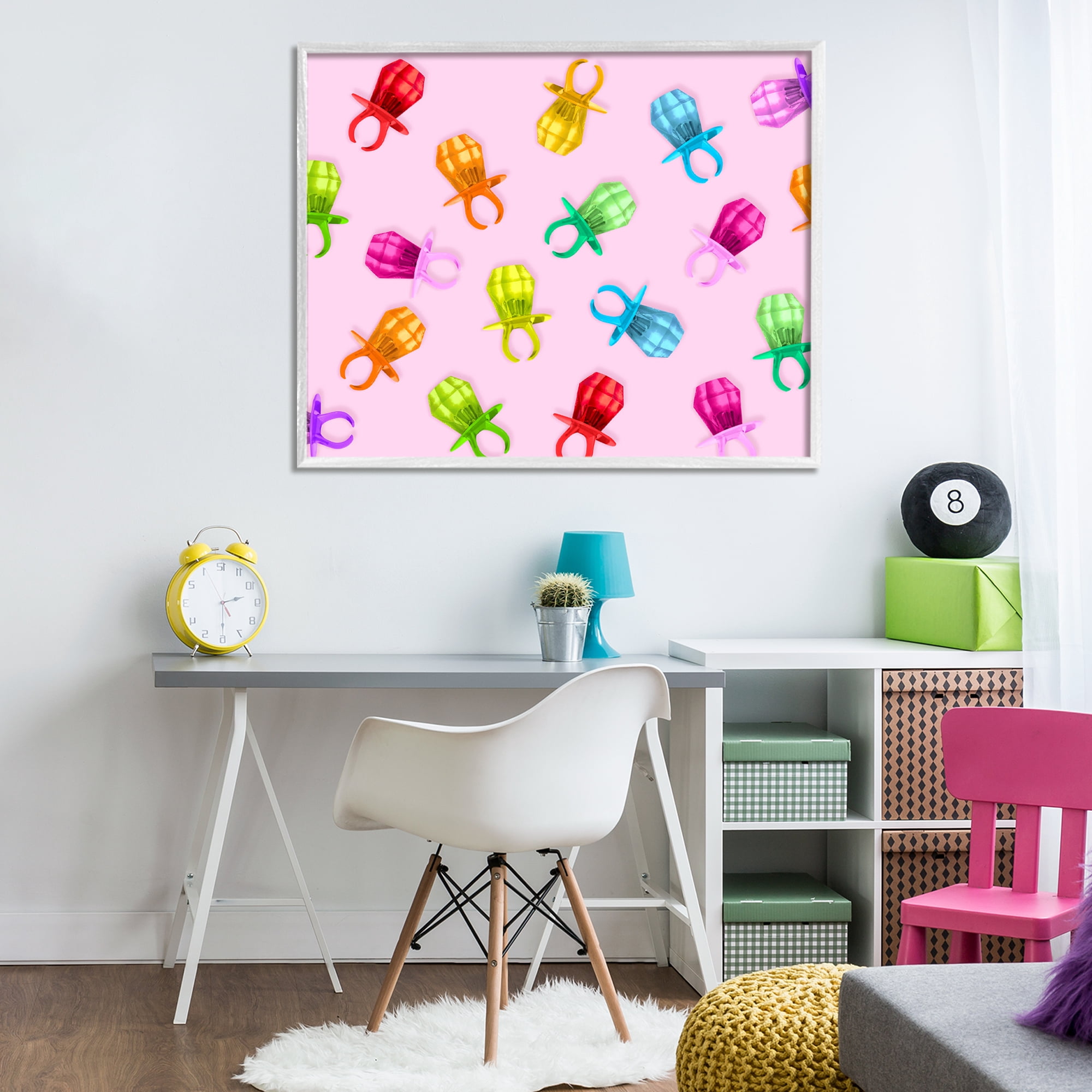 Stupell Industries Candy Gem Ring Party Pattern White Framed Giclee Art, design by LISH Creative