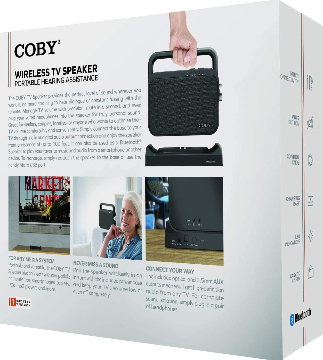 COBY Digital Hearing Amplifier for Seniors Wireless TV Listening Assistance Bluetooth Portable Speaker, Black, CSTV130