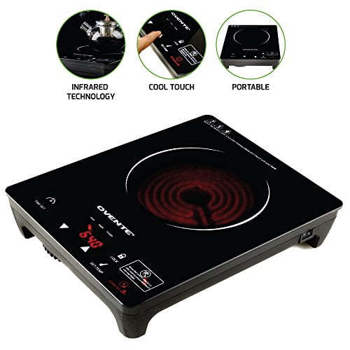 Ovente Infrared Countertop Burner, CoolTouch Ceramic Glass Cooktop with Temperature Control