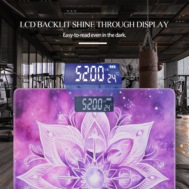 Digital Bathroom Scale with Large LCD Display,High Capacity Scale 400 lbs High Precision body fat scale-Watercolor Purple Mandala With White Lotus
