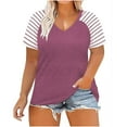 thumbnail image 3 of Fesfesfes Plus Size Tops for Womens Casual Tunic Striped Printed Raglan Short Sleeve T-Shirts V-Neck Tops Blouse 5XL(US:18), 3 of 7