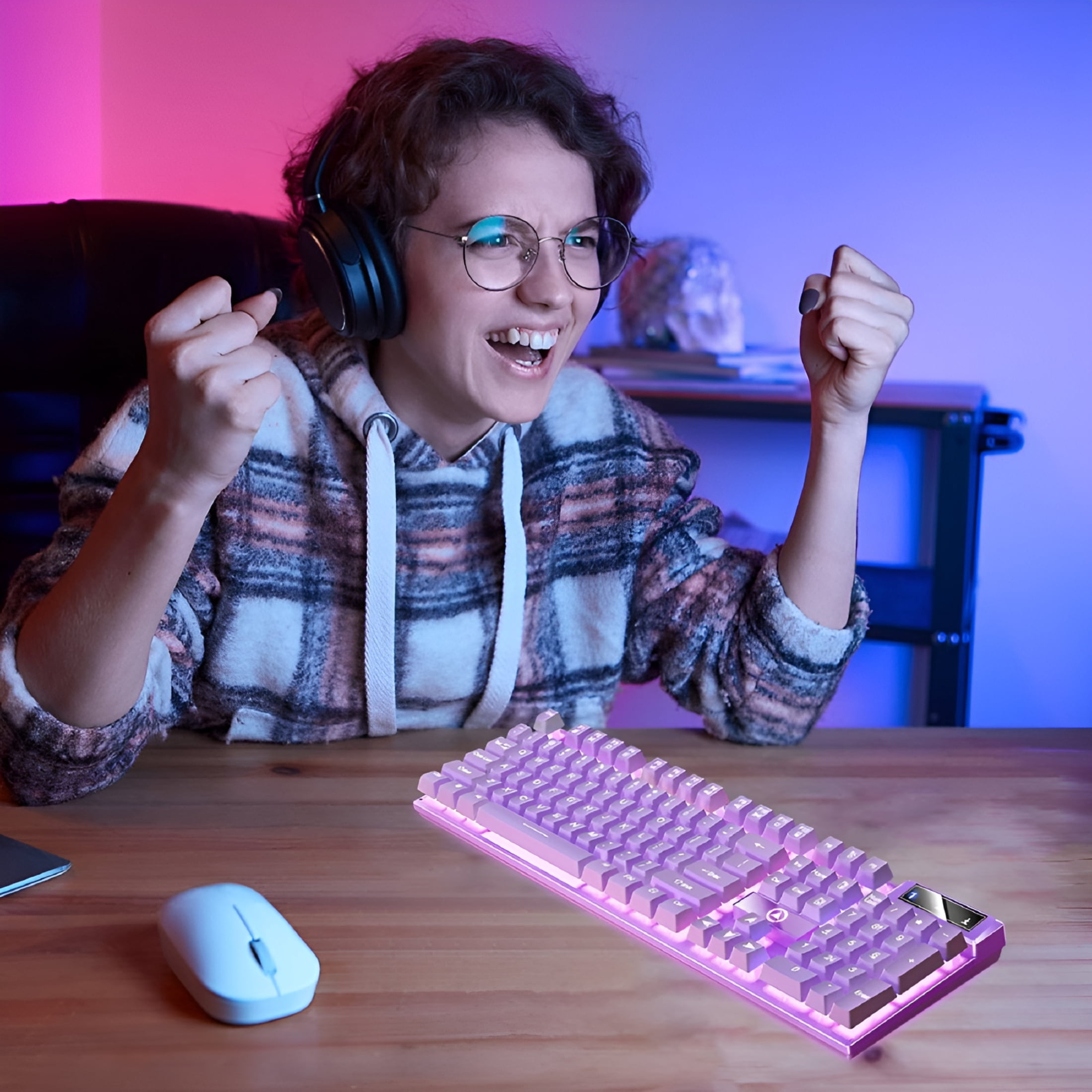 GJX 2026 New Gaming Keyboard Usb Wired Floating Keyboard Ergonomic Water Mechanical Feeling Keyboard Ultra-Slim Led Backlit Keyboard for Desktop Computer for Gaming,Office,Home,Pc,Pink