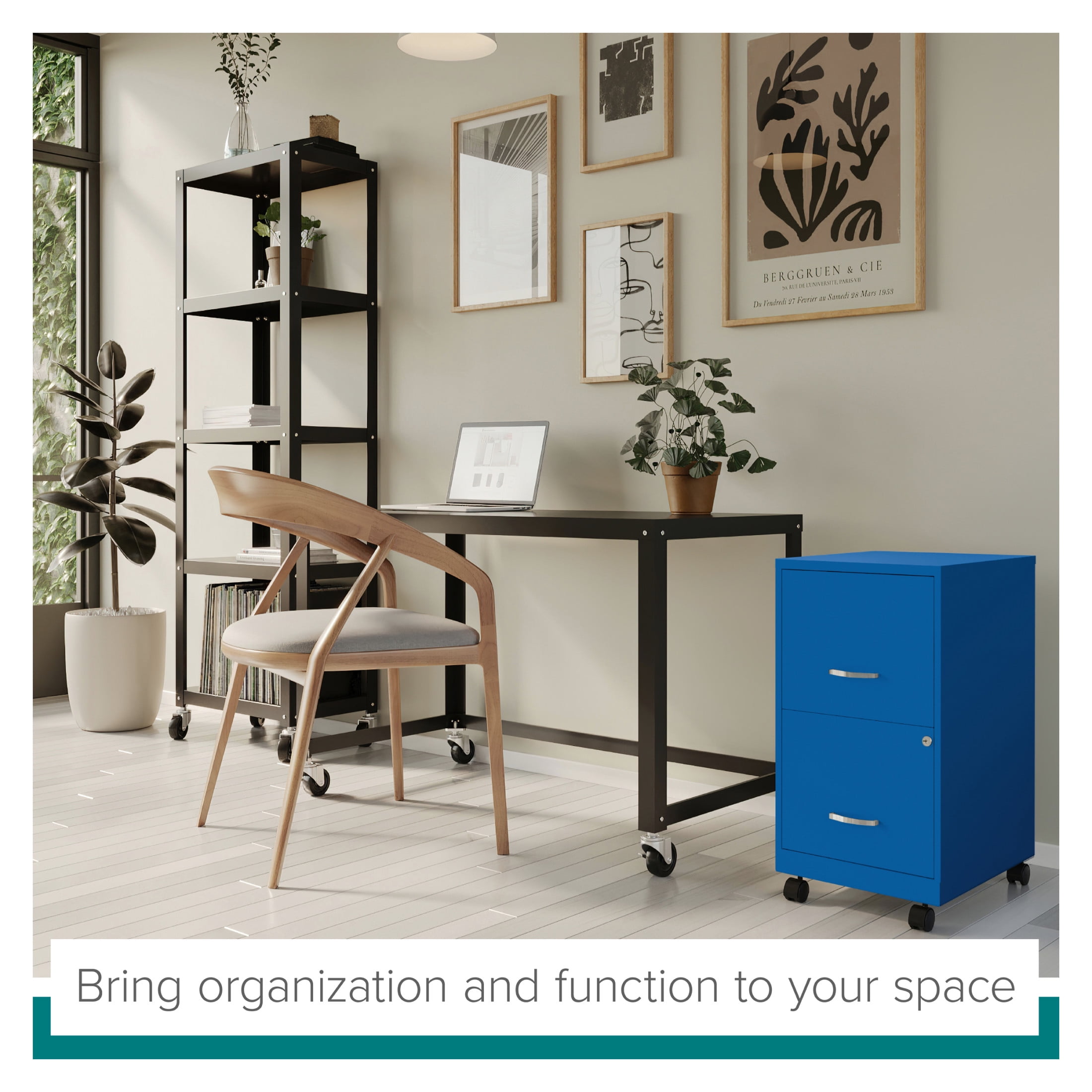 Space Solutions 18" Deep 2 Drawer Mobile Letter Width Vertical File Cabinet, Blue