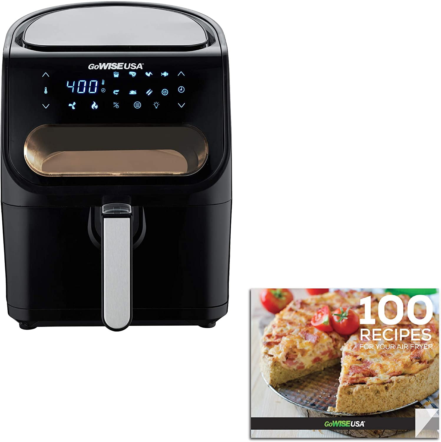 GoWISE USA GW22953 4Quart Air Fryer with Viewing Window and 8 Presets, 4QT, Black
