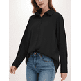 thumbnail image 4 of Weardear Black Blouses for Women Dressy Casual Long Sleeve Button Down Shirt Collared Work Office Business Chiffon Blouse Shirt Tops, 4 of 7