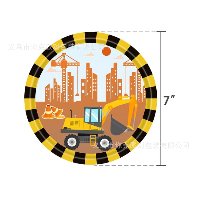 Vehículo de construcción, excavadora, carretilla elevadora, chico de la construcción, fiesta, vaso de papel, cartón, cuchillo, tenedor, cuchara, mantel, pancarta, decoración de cumpleaños