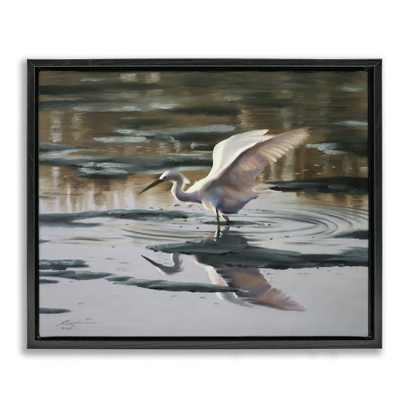 Stupell Industries Swan Landing in Water Animals & Insects Painting Black Floater Framed Canvas Art Print Wall Art, 21 x 17