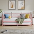 thumbnail image 2 of MAROUTE Space-Saving Pink Metal Daybed with Pop-Up Trundle – Heart-Shaped Headboard, Sturdy Steel Slat Support – Fits Twin Mattress, 2 of 7