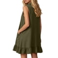 thumbnail image 5 of QUNYINEY Casual Dresses for Women Summer A Line Sleeveless Mini Sundress Collared Solid Ruffle with Pockets Loose Fit Dresses, 5 of 7