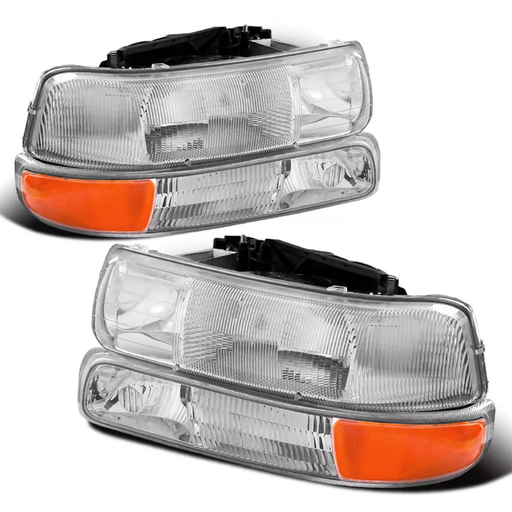 MOSTPLUS Pair Chrome Headlights for 1999-2002 Chevy Silverado 2000-2006 Suburban Tahoe