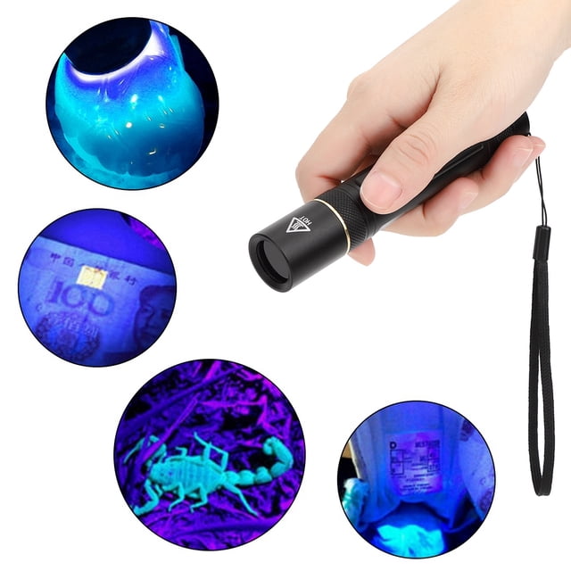 Dekaim Linterna LED, Gran Potencia 5W 360NM LED portátil Mini antorcha de Mano Detector Fluorescente Moneda antifalsificación(Negro)