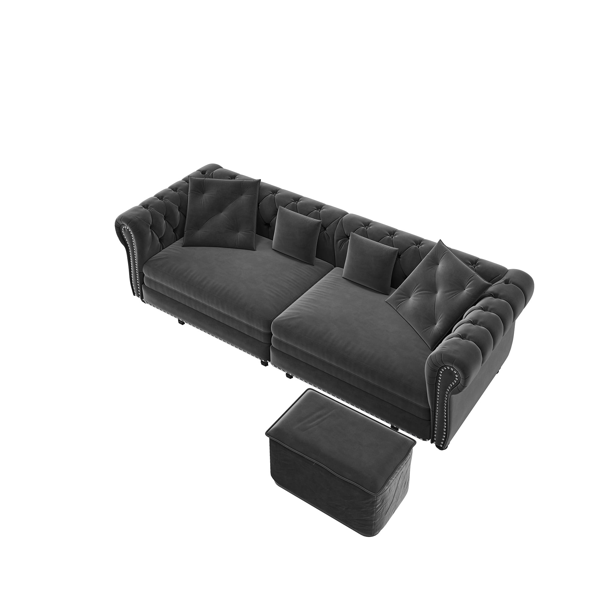 Firscook 89" Chesterfield King Size Pull Out Sofa Bed with Ottoman, Velvet Sleeper for Guest Room, Gray
