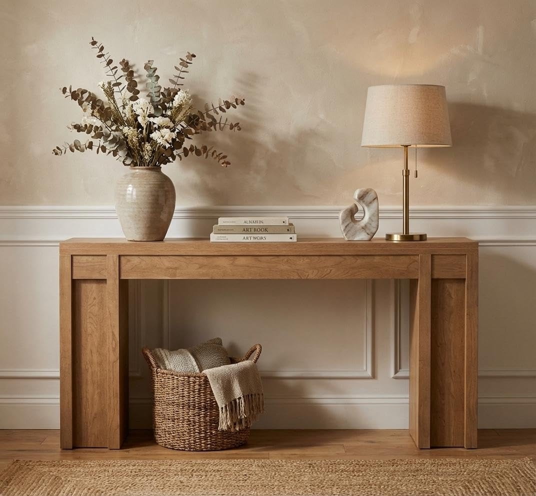 Console Table with 2 Drawers and Shelves, 70-Inch Extra Long Sofa Table for Living Room, Farmhouse Entryway Table with Storage, Narrow Hallway Accent Furniture, Cherry Wood Finish